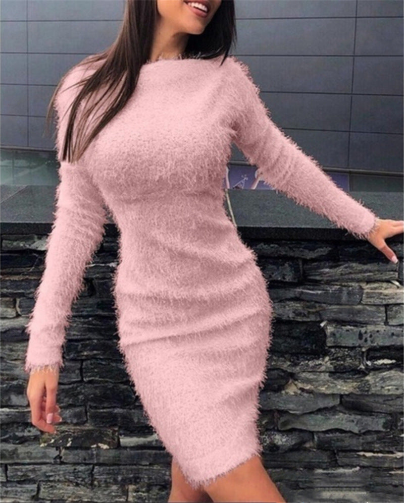 plush waist long sleeve dress