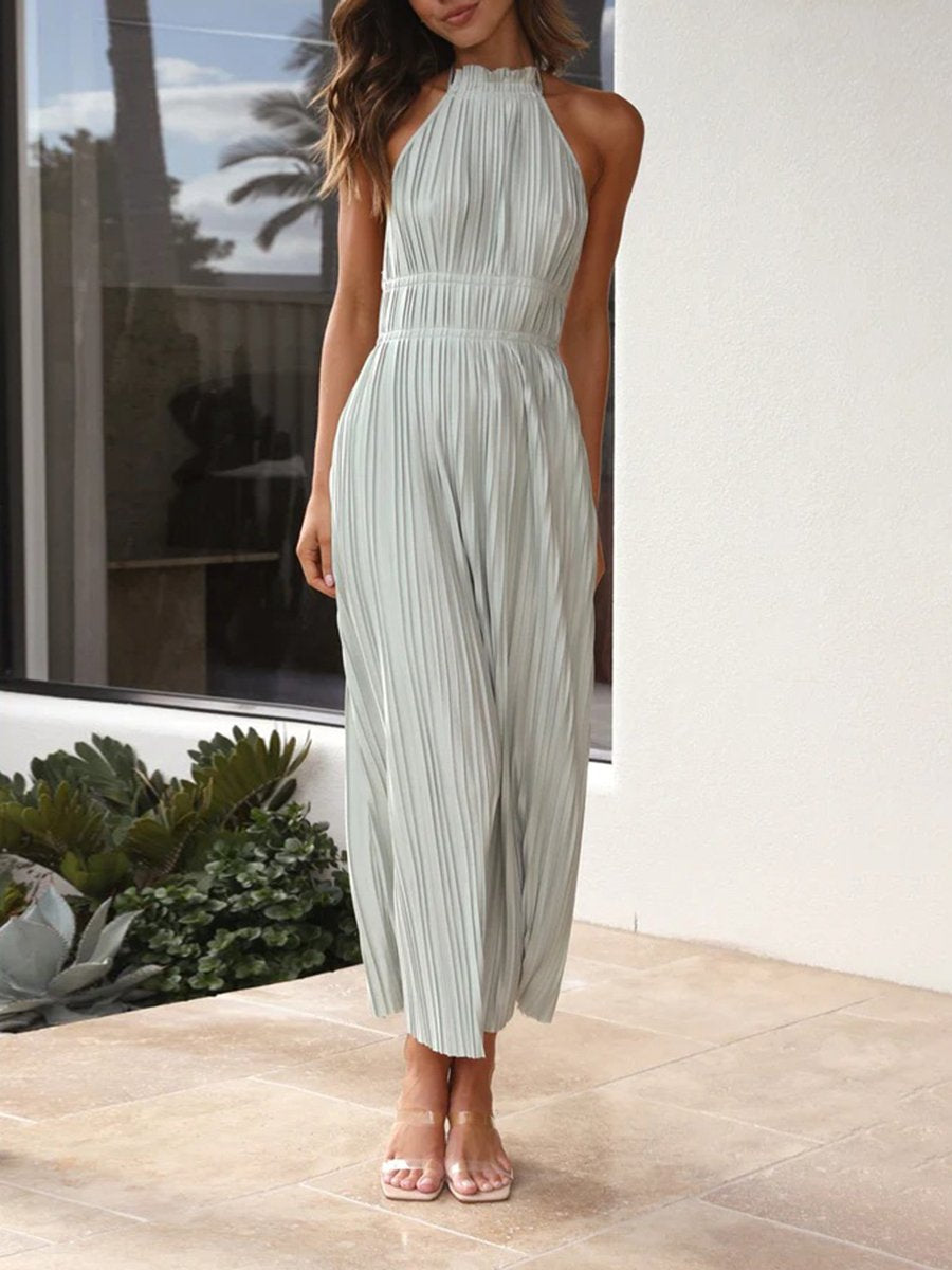 Hanging Neck Bare Back Sleeveless Midi Dress