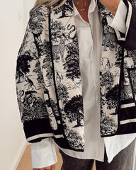 Lapel printed patchwork coat