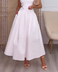 Fashion Solid Color Hollow Dress