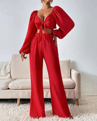 fashion loose suit solid color two piece set