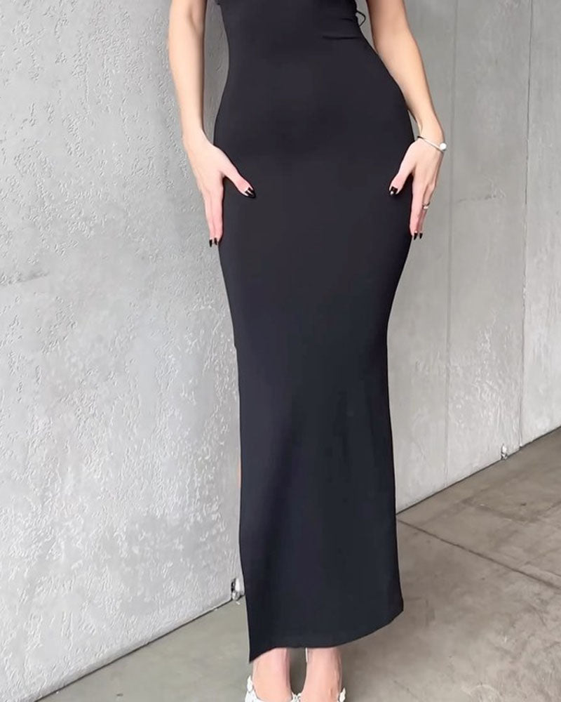 Sexy Solid Color One Shoulder Dress