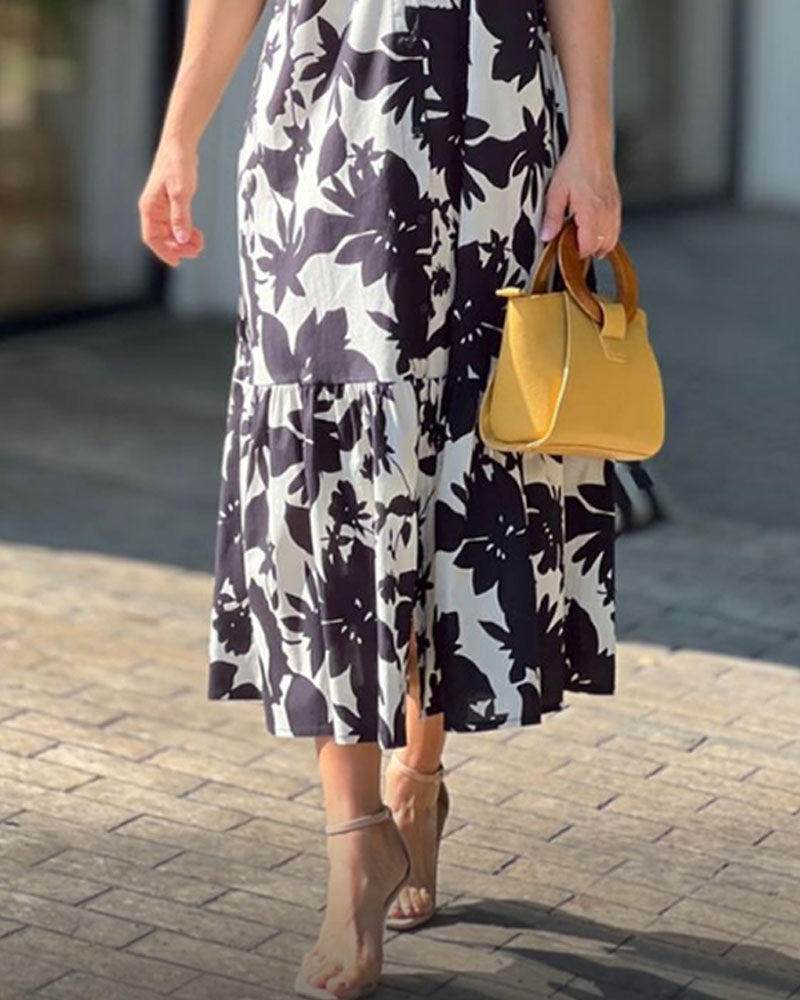 V-Neck Short Sleeve Print Dress