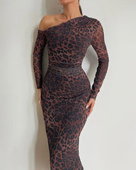 Leopard Print Bodycon One-shoulder Dress