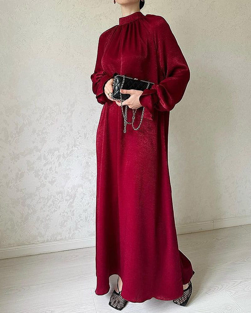 Solid Color Velvet Bell Sleeve Elegant Dress