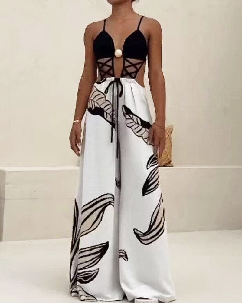 Suspension Straps Hollow Wide Leg Jumpsuit