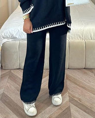 Solid Color Casual Fashion Knitted Line Decorative Two-piece Set