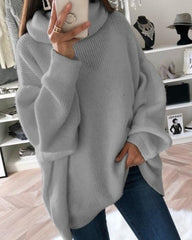 Solid color turtleneck sweater pile neck sweater