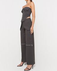 Zipper Tube Top Top and Pants Two-piece Suit