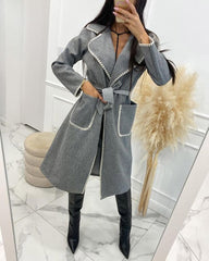 Solid Color Woven Decorative Stylish Coat