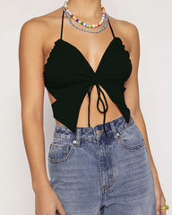 Fashion Camisole with Wooden Ears and Butterfly Tie Vest