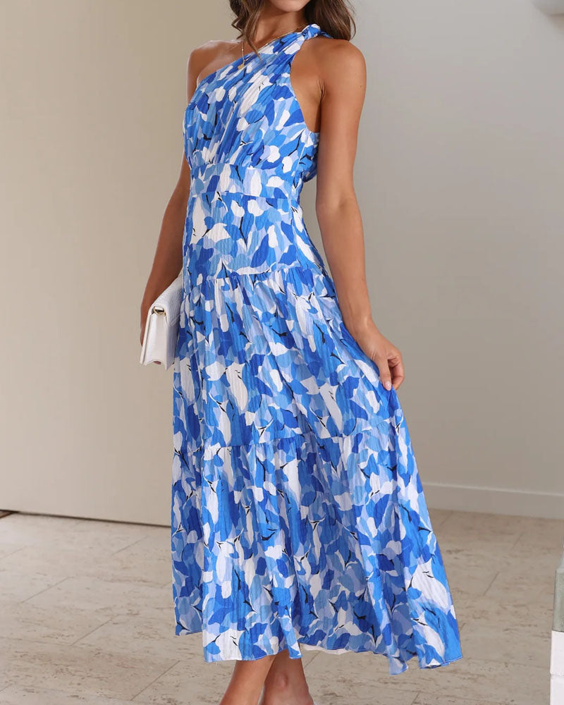 Elegant One Shoulder Print Dress