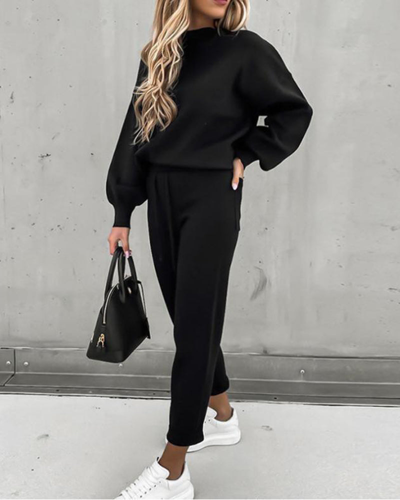 Long Sleeve Pocket Trousers Casual Two Piece Set