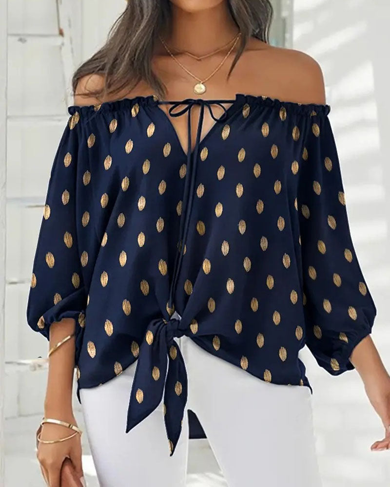 Fashion Casual One-shoulder Long Sleeve Printed Top