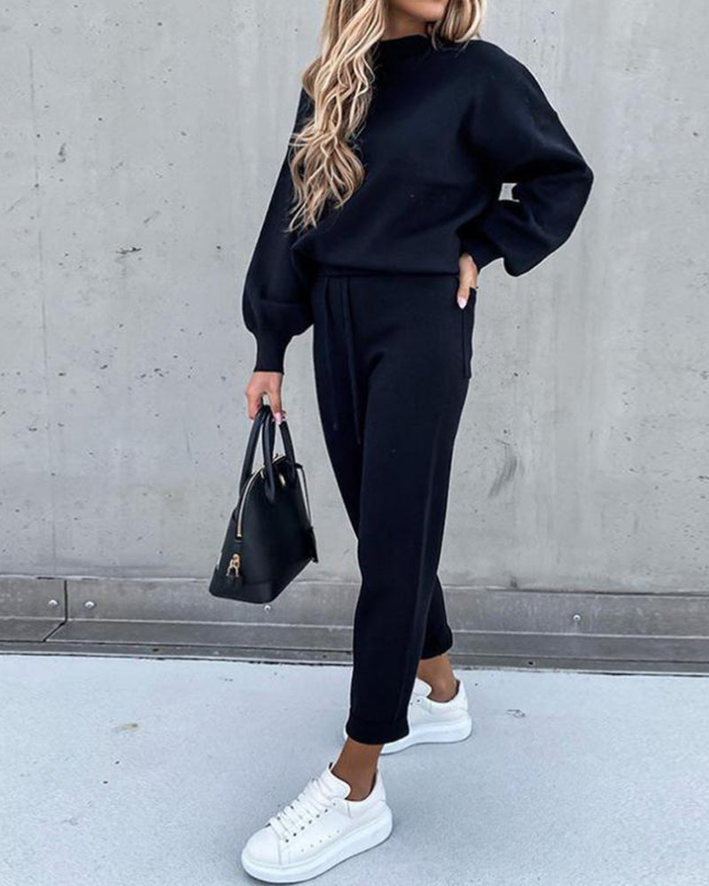 Long Sleeve Pocket Trousers Casual Two Piece Set