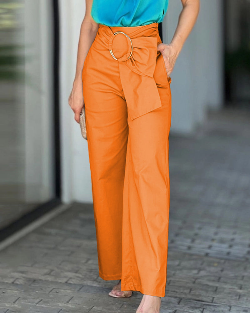 Casual Solid Color Halterneck Vest & Pants Two-piece Set