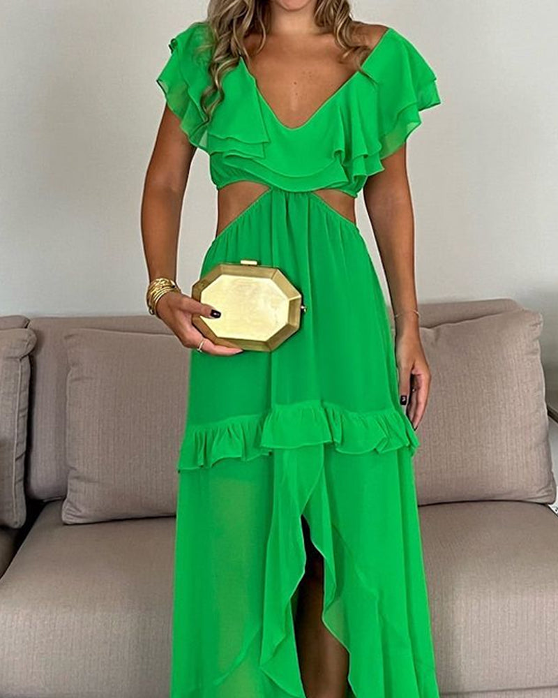 Casual Solid Color V-neck Strapless Dress