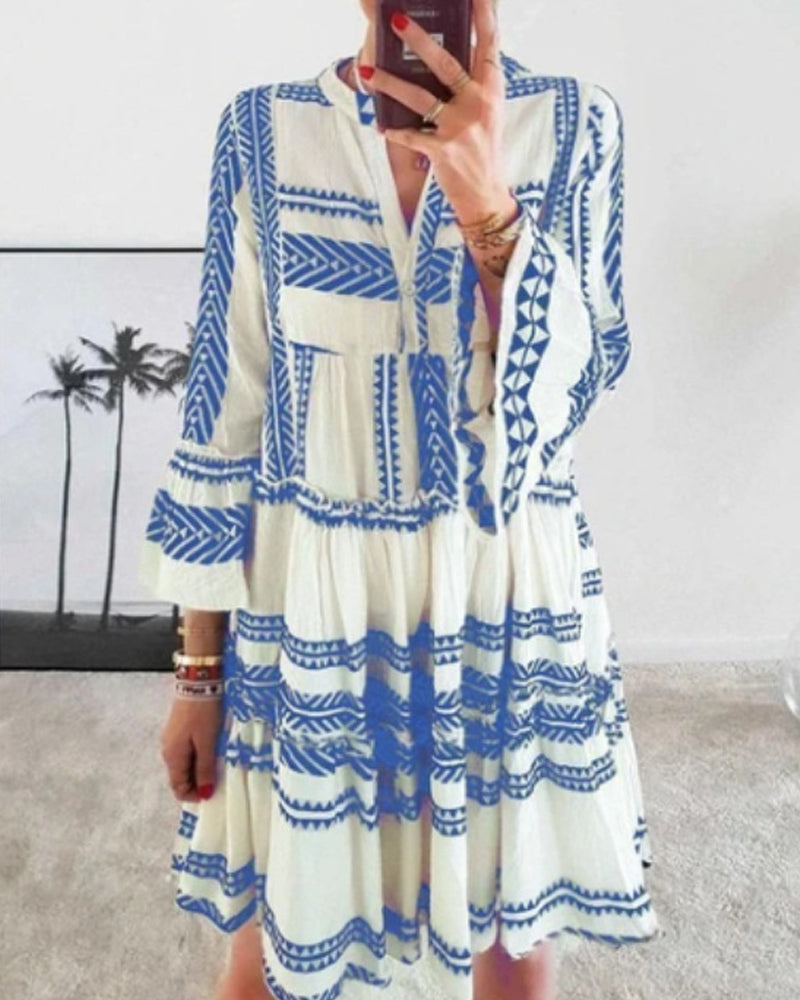 Geometric Print V-neck Dress