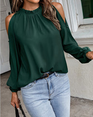 Chiffon shirt with lace collar open top