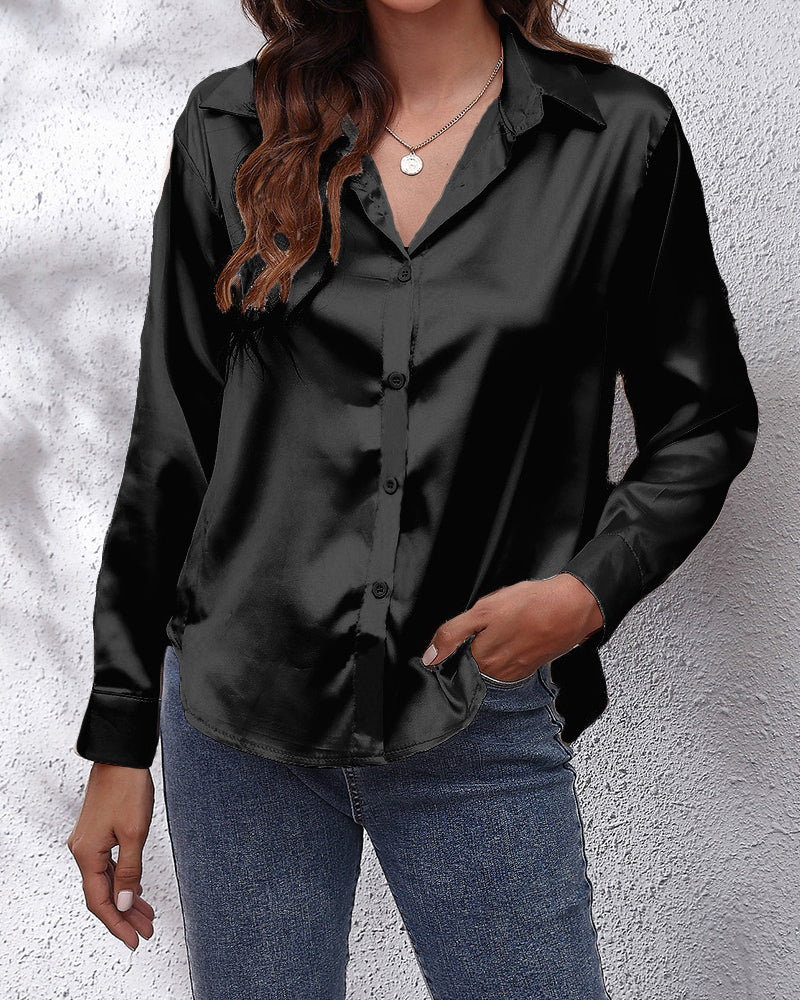 Fashion Solid Color Lapel Long Sleeve Shirt