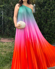 Gradient Off-shoulder Pleated Holiday Dress