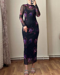 Elegant Printed Long Sleeve Dress