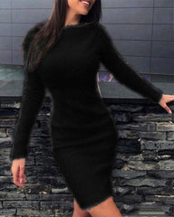 plush waist long sleeve dress