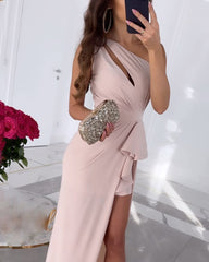 Fashion Solid Color One Shoulder Dress