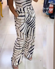 Casual V-neck Printed Jumpsuit