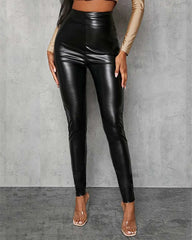 Fleece High Waist Leather Pants