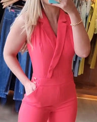 Casual V-Neck Sleeveless Solid Color Jumpsuit