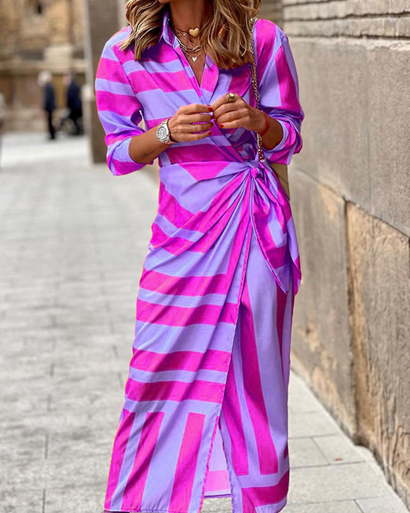 Sexy Cardigan Lace-up Striped Print Dress