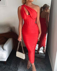 Sexy Solid Color Hollow Dress