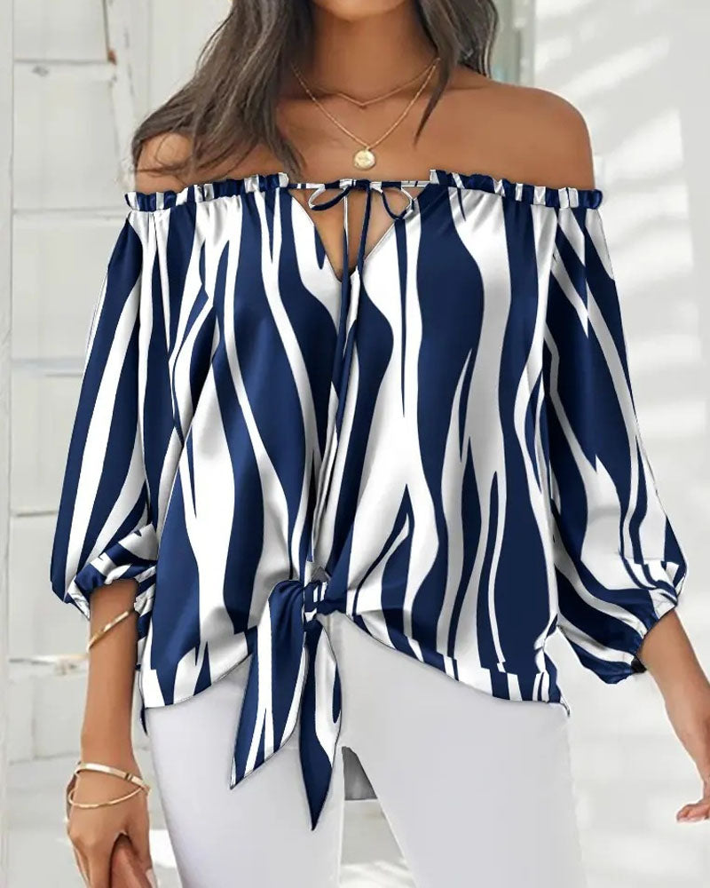 Fashion Casual One-shoulder Long Sleeve Printed Top