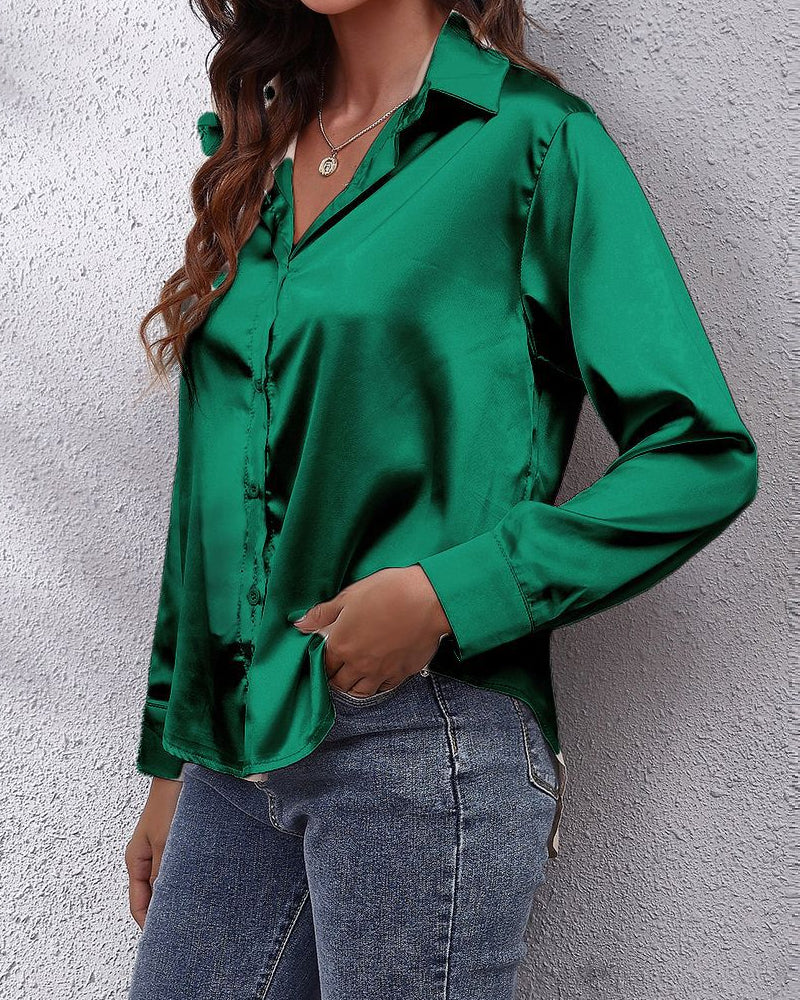 Fashion Solid Color Lapel Long Sleeve Shirt