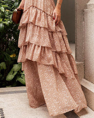 Floral One-shoulder Lace Chiffon Dress