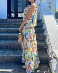 Casual Sleeveless Printed Pleated Dress