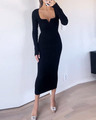 Long sleeve solid color slim fit dress