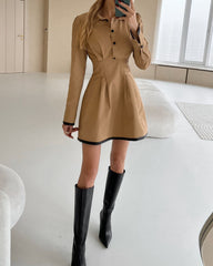 Long sleeve solid color waist dress