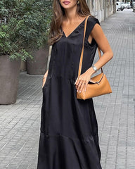 Solid Color V-neck Waistcoat Casual Dress