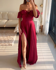 Elegant Solid Color One Shoulder Slit Dress