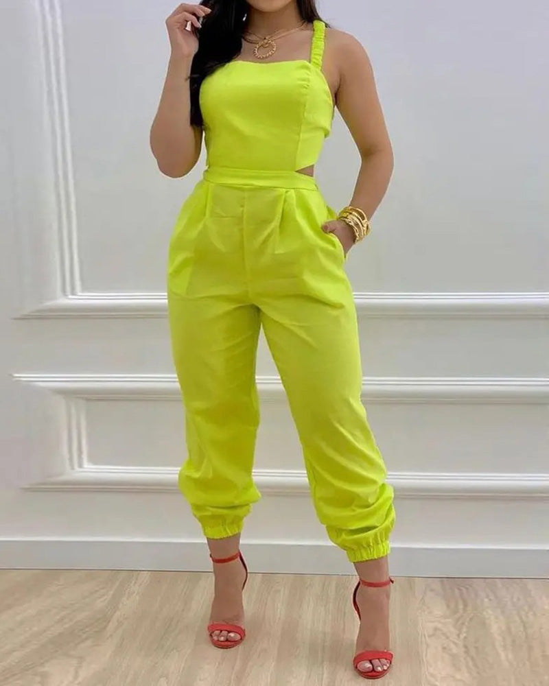 Suspender Open Back High Waist Jumpsuit