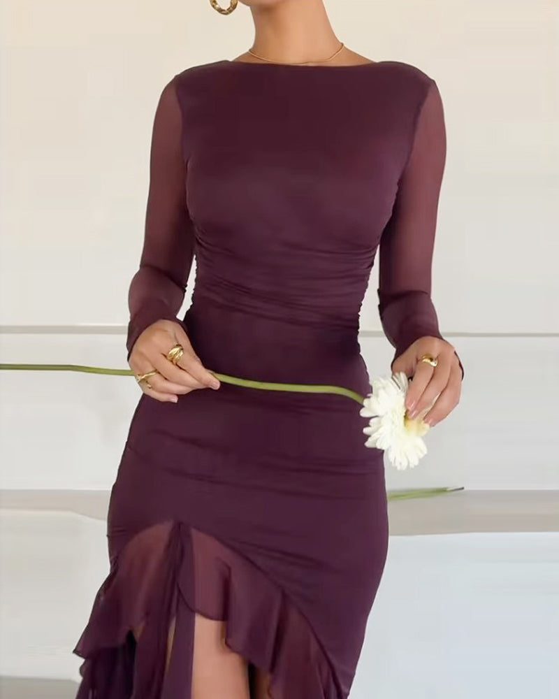 long sleeve solid color dress