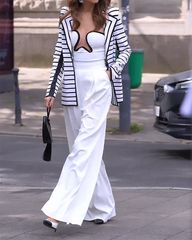 Long-sleeved Striped Jacket Jumpsuit Two-piece Suit