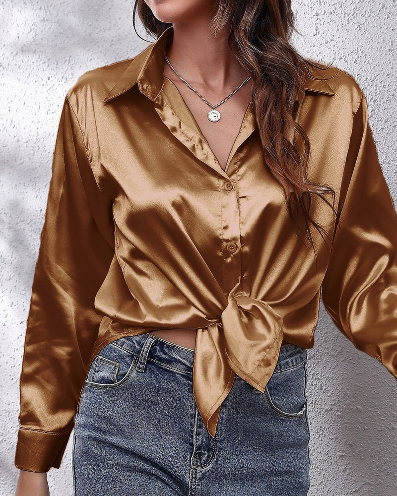 Fashion Solid Color Lapel Long Sleeve Shirt