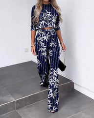 Striped Print Casual Two-piece Set