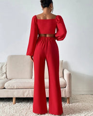 fashion loose suit solid color two piece set