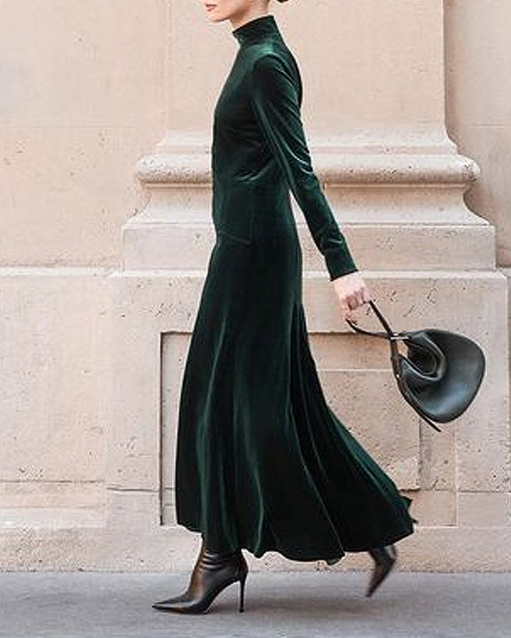 Fashion Solid Color Long Sleeve Dress