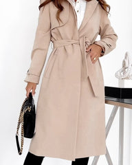 Solid Color Lapel Temperament Tie Coat Coat