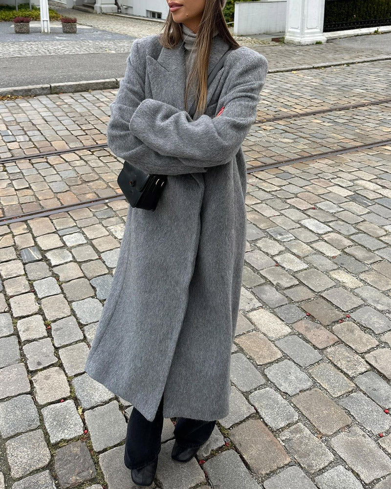 Solid Color Straight Casual Woolen Coat